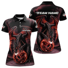 Load image into Gallery viewer, Black And Orange Custom Bowling Team Polo Shirts For Women, Dragon Bowling League Shirts IPHW8692