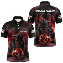 Load image into Gallery viewer, Black And Orange Custom Bowling Team Polo Shirts For Men, Dragon Bowling League Shirts IPHW8692