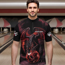 Load image into Gallery viewer, Black And Orange Custom Bowling Team Quarter-Zip Shirts For Men, Dragon Bowling League Shirts IPHW8692