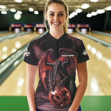 Load image into Gallery viewer, Black And Orange Custom Bowling Team Womens Quarter-Zip Shirt, Dragon Bowling League Shirts IPHW8692