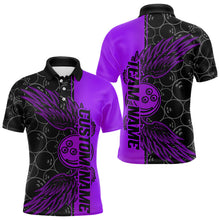 Load image into Gallery viewer, Black And Purple Custom Bowling Ball And Wings Bowling Polo Shirts For Men, Team Uniform IPHW8693