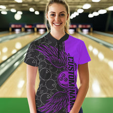 Load image into Gallery viewer, Black And Purple Custom Bowling Ball And Wings Womens Quarter-Zip Shirts, Team Uniform IPHW8693