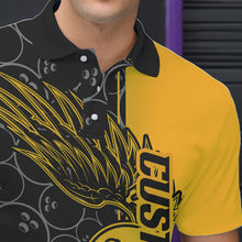 Load image into Gallery viewer, Black And Yellow Custom Bowling Ball And Wings Bowling Polo Shirts For Men, Team Uniform IPHW8694