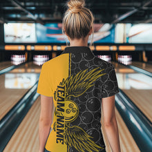 Load image into Gallery viewer, Black And Yellow Custom Bowling Ball And Wings Bowling Polo Shirts For Women, Team Uniform IPHW8694