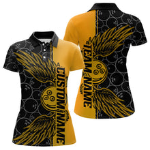 Load image into Gallery viewer, Black And Yellow Custom Bowling Ball And Wings Bowling Polo Shirts For Women, Team Uniform IPHW8694