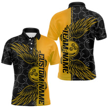 Load image into Gallery viewer, Black And Yellow Custom Bowling Ball And Wings Bowling Polo Shirts For Men, Team Uniform IPHW8694