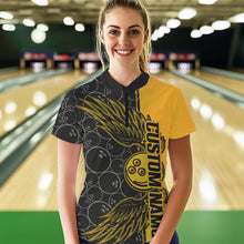 Load image into Gallery viewer, Black And Yellow Custom Bowling Ball And Wings Womens Quarter-Zip Shirts, Team Uniform IPHW8694