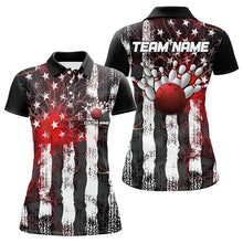 Load image into Gallery viewer, Red Lightning American Flag Custom Ladies Bowling Team Jerseys, Patriotic Bowling Shirts IPHW6178