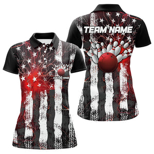 Red Lightning American Flag Custom Ladies Bowling Team Jerseys, Patriotic Bowling Shirts IPHW6178