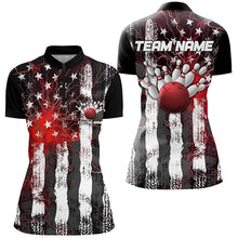 Load image into Gallery viewer, Red Lightning American Flag Custom Ladies Bowling Team Jerseys, Patriotic Bowling Shirts IPHW6178