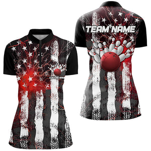 Red Lightning American Flag Custom Ladies Bowling Team Jerseys, Patriotic Bowling Shirts IPHW6178