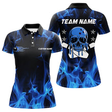 Load image into Gallery viewer, Custom Blue Flame Skull Bowling Team Shirts, Bowling Polo/ Quarter-Zip Shirts For Women IPHW6179