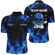 Load image into Gallery viewer, Custom Blue Flame Skull Bowling Team Shirts, Bowling Polo/ Quarter-Zip Shirts For Men And Women IPHW6179