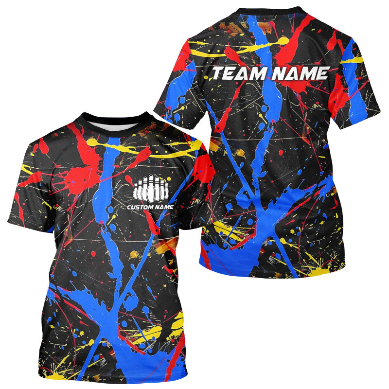 Personalized Colorful Bowling T-Shirts For Men, Custom Name Bowling Team Jerseys IPHW6181