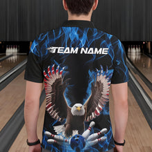 Load image into Gallery viewer, Personalized Blue Flame US Eagle Bowling Men Polo Shirts, Patriotic Bowling League Shirt IPHW8935