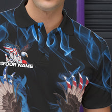 Load image into Gallery viewer, Personalized Blue Flame US Eagle Bowling Men Polo Shirts, Patriotic Bowling League Shirt IPHW8935