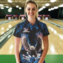 Load image into Gallery viewer, Personalized Blue Flame US Eagle Bowling Women Polo Shirts, Patriotic Bowling League Shirt IPHW8935