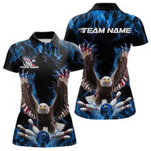 Load image into Gallery viewer, Personalized Blue Flame US Eagle Bowling Women Polo Shirts, Patriotic Bowling League Shirt IPHW8935