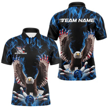 Load image into Gallery viewer, Personalized Blue Flame US Eagle Bowling Men Polo Shirts, Patriotic Bowling League Shirt IPHW8935