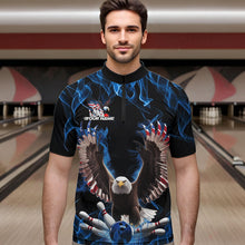 Load image into Gallery viewer, Personalized Blue Flame US Eagle Bowling Men Quarter-Zip Shirts, Patriotic Bowling League Shirt IPHW8935