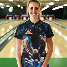 Load image into Gallery viewer, Personalized Blue Flame US Eagle Bowling Women Quarter-Zip Shirts, Patriotic Bowling Shirt IPHW8935