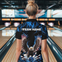 Load image into Gallery viewer, Personalized Blue Flame US Eagle Bowling Women Quarter-Zip Shirts, Patriotic Bowling Shirt IPHW8935