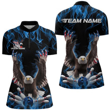 Load image into Gallery viewer, Personalized Blue Flame US Eagle Bowling Women Quarter-Zip Shirts, Patriotic Bowling Shirt IPHW8935