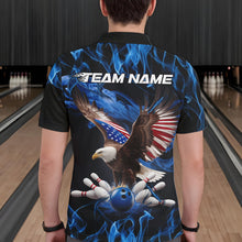 Load image into Gallery viewer, Custom Blue Flame US Eagle Bowling Men Polo Shirts, American Patriotic Bowling League Shirt IPHW8936