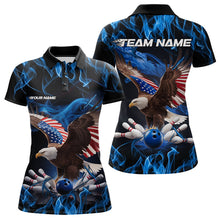 Load image into Gallery viewer, Custom Blue Flame US Eagle Bowling Women Polo Shirt, Patriotic Bowling League Shirt IPHW8936