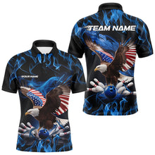 Load image into Gallery viewer, Custom Blue Flame US Eagle Bowling Men Polo Shirts, American Patriotic Bowling League Shirt IPHW8936