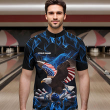 Load image into Gallery viewer, Custom Blue Flame US Eagle Bowling Men Quarter-Zip Shirts, American Patriotic Bowling League Shirt IPHW8936