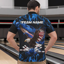 Load image into Gallery viewer, Custom Blue Flame US Eagle Bowling Men Quarter-Zip Shirts, American Patriotic Bowling League Shirt IPHW8936