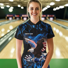 Load image into Gallery viewer, Custom Blue Flame US Eagle Bowling Women Quarter-Zip Shirts, Patriotic Bowling Shirt IPHW8936