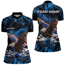 Load image into Gallery viewer, Custom Blue Flame US Eagle Bowling Women Quarter-Zip Shirts, Patriotic Bowling Shirt IPHW8936