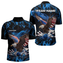 Load image into Gallery viewer, Custom Blue Flame US Eagle Bowling Men Quarter-Zip Shirts, American Patriotic Bowling League Shirt IPHW8936