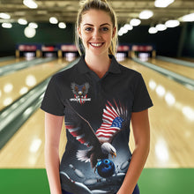 Load image into Gallery viewer, Custom American Flag Eagle Bowling Team Women Polo Shirt, Patriotic US Bowling League Shirt IPHW8937