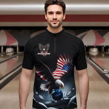Load image into Gallery viewer, Custom American Flag Eagle Bowling Team Men Quarter-Zip Shirts, Patriotic US Bowling League Shirt IPHW8937