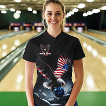Load image into Gallery viewer, Custom American Flag Eagle Bowling Team Women Quarter-Zip Shirt, Patriotic US Bowling Shirt IPHW8937