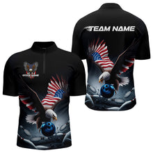 Load image into Gallery viewer, Custom American Flag Eagle Bowling Team Men Quarter-Zip Shirts, Patriotic US Bowling League Shirt IPHW8937