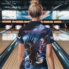 Load image into Gallery viewer, Custom Blue Lightning Patrotic Eagle Bowling Women Quarter-Zip Shirt, US Flag Bowling Shirt IPHW8938