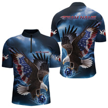 Load image into Gallery viewer, Custom Blue Lightning Patrotic Eagle Bowling Men Quarter-Zip Shirt, US Flag Bowling Team Shirt IPHW8938