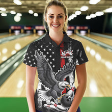 Load image into Gallery viewer, Custom Red Line American Flag Eagle Bowling Women Polo Shirt, Patriotic US Bowling Shirt IPHW8939