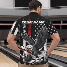 Load image into Gallery viewer, Custom Red Line American Flag Eagle Bowling Men Quarter-Zip Shirt, Patriotic US Bowling Shirt IPHW8939