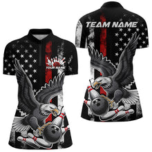 Load image into Gallery viewer, Custom Red Line American Flag Eagle Bowling Women Quarter-Zip Shirt, Patriotic Bowling IPHW8939