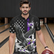 Load image into Gallery viewer, Custom Purple Line American Flag Eagle Bowling Men Polo Shirt, Patriotic US Bowling Shirt IPHW8940