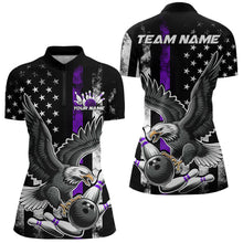 Load image into Gallery viewer, Custom Purple Line American Flag Eagle Bowling Women Quarter-Zip Shirt, Patriotic Bowling IPHW8940