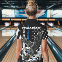Load image into Gallery viewer, Custom Blue Line American Flag Eagle Bowling Women Polo Shirt, Patriotic US Bowling Shirt IPHW8941