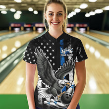 Load image into Gallery viewer, Custom Blue Line American Flag Eagle Bowling Women Quarter-Zip Shirt, Patriotic Bowling IPHW8941