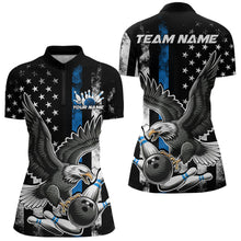 Load image into Gallery viewer, Custom Blue Line American Flag Eagle Bowling Women Quarter-Zip Shirt, Patriotic Bowling IPHW8941