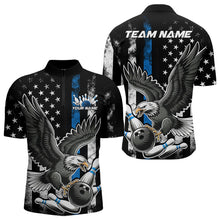 Load image into Gallery viewer, Custom Blue Line American Flag Eagle Bowling Men Quarter-Zip Shirt, Patriotic US Bowling Shirt IPHW8941